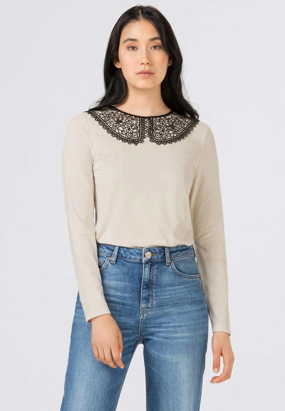 HALLHUBER T-shirt à manches longues Assurance De l’Authenticité t-shirts et tops col claudine femme 1 HALLHUBER T-shirt à manches longues Assurance De l’Authenticité t-shirts et tops col claudine femme